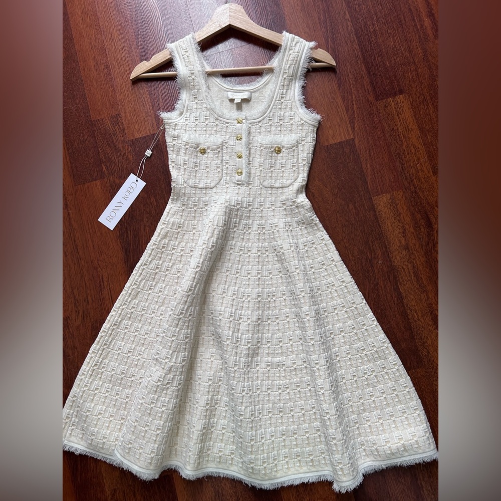 W/ Tags Ronny Kobo Gali Tweed A-Line Sleeveless Fringe Accent Dress XS